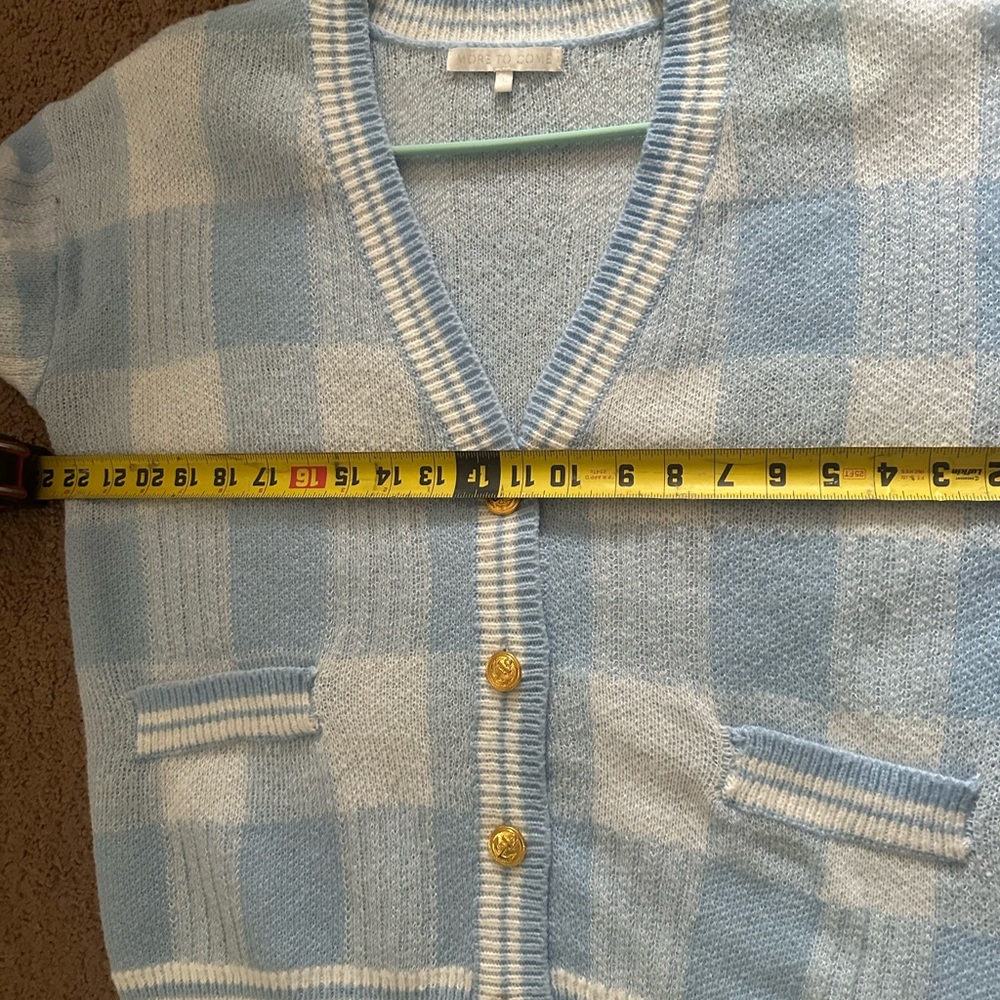 More to Love Pastel Blue Check V-Neck Cardigan - Picture 5 of 5